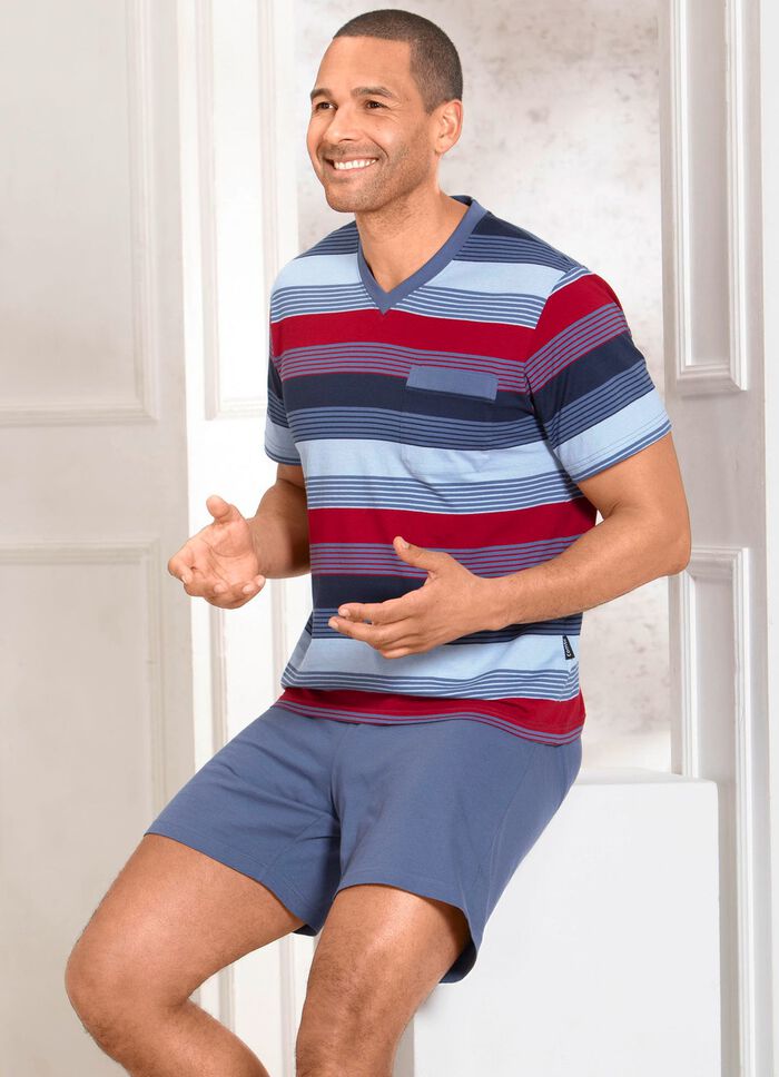 Zweierpack Shortys mit V-Ausschnitt und Brusttasche in Ringeldessin 