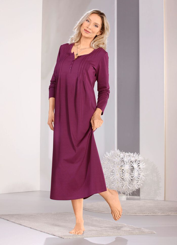 Nachthemd, Langarm mit Biesenverarbeitung und Knopfleiste 