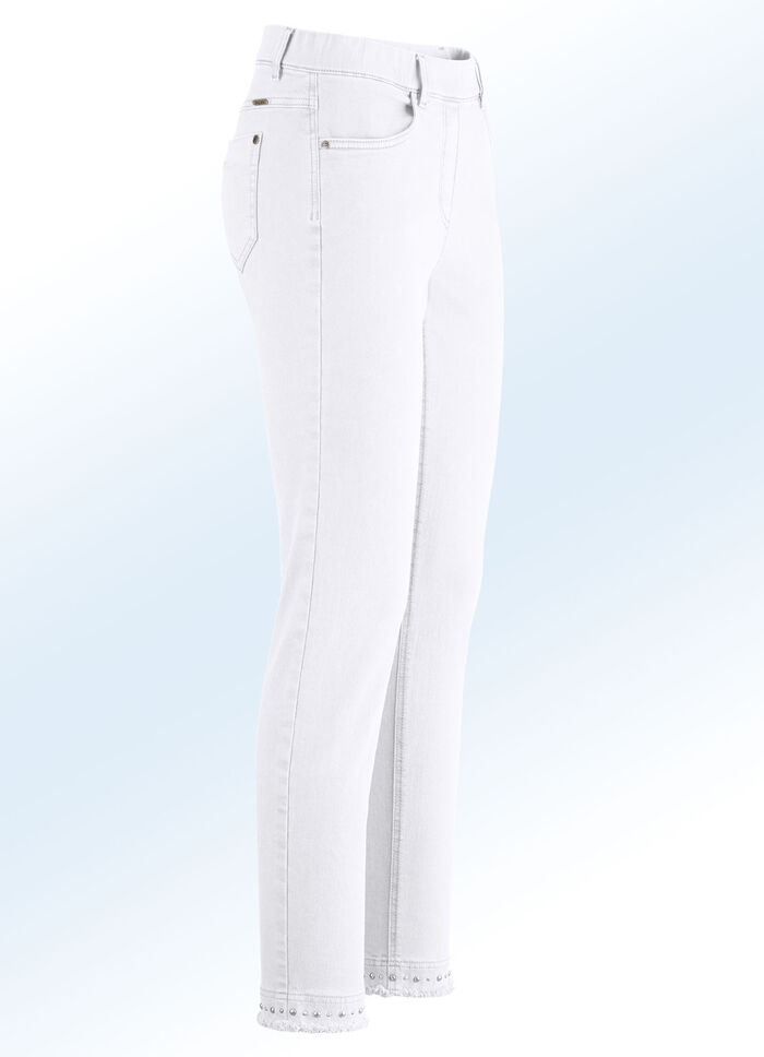 Magic-Jeans mit toller Nietenzier sowie angesagtem Fransensaum WEISS