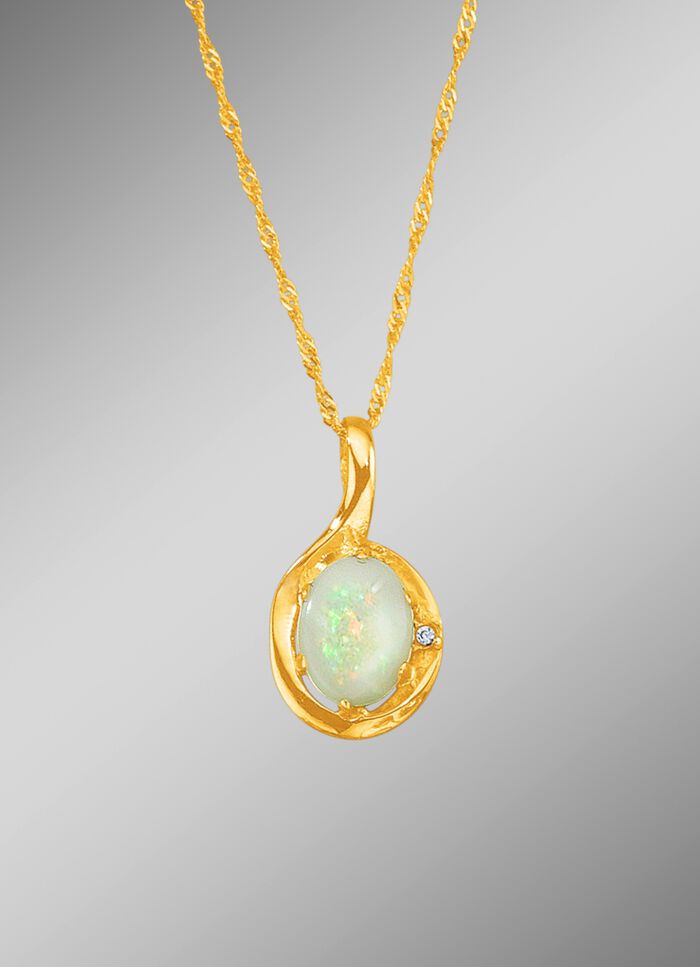 Anh&auml;nger mit Singapurkette, echt Opal und synth. Zirkonia 