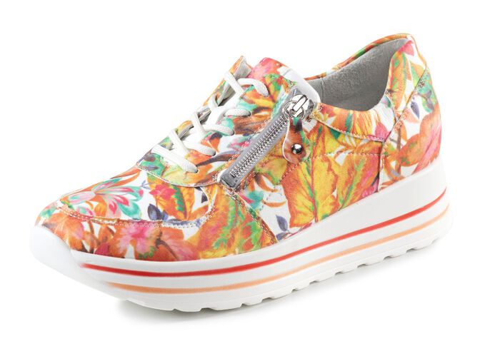Waldl&auml;ufer Sneaker aus beschichtetem, floral bedrucktem Textilmaterial WEISS-BUNT