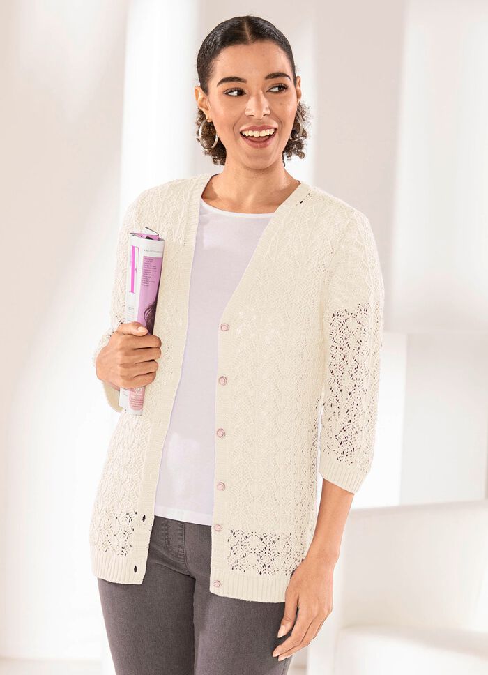 Strickjacke mit Ajourmuster WEISS