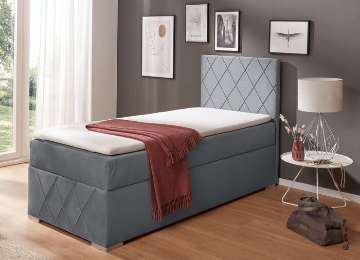 Boxspringbett mit Topper und Bettkasten GRAU