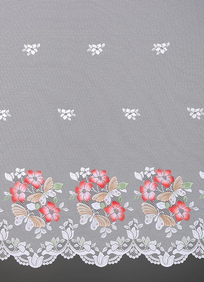 Blumenfenster-Store mit Universalschienenband WEISS-BUNT