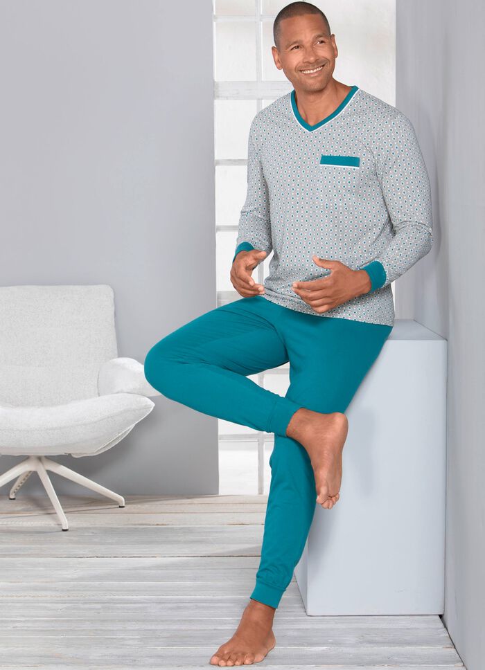 Schlafanzug mit V-Ausschnitt und B&uuml;ndchenabschl&uuml;ssen 