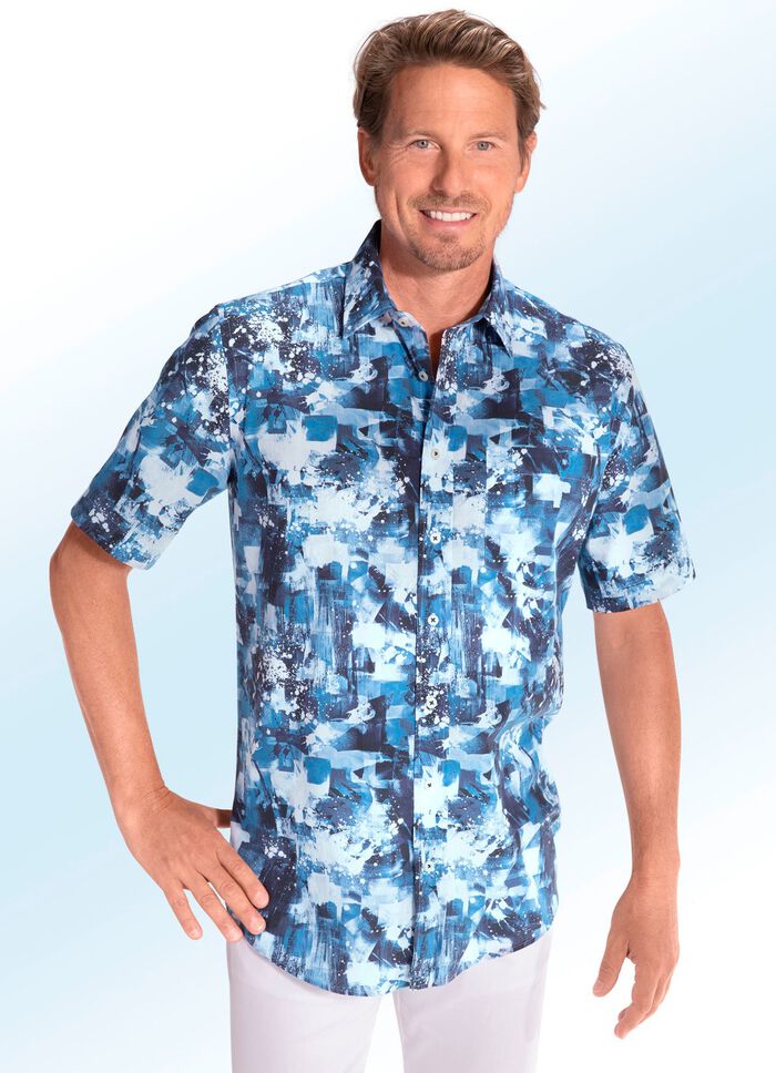 Bedrucktes Hemd mit Brusttasche BLAU-WEISS