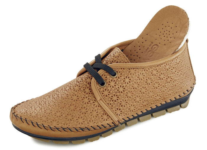 Gemini Mokassin-Schn&uuml;rschuh mit effektvoller Pr&auml;gung COGNAC