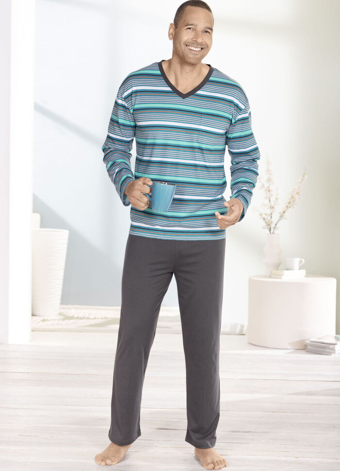 Schlafanzug mit V-Ausschnitt und offenen Abschlüssen 