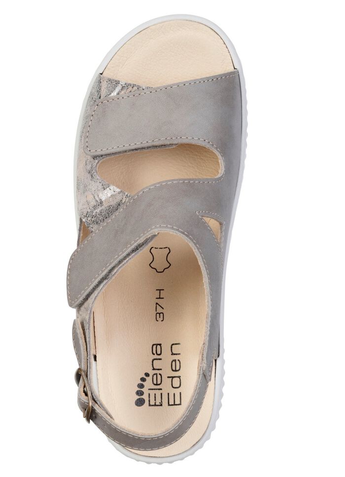 ELENA EDEN, bequeme Damen-Sandalen, Weite H, mit herausnehmbarem Fu&szlig;bett GRAU-BEIGE