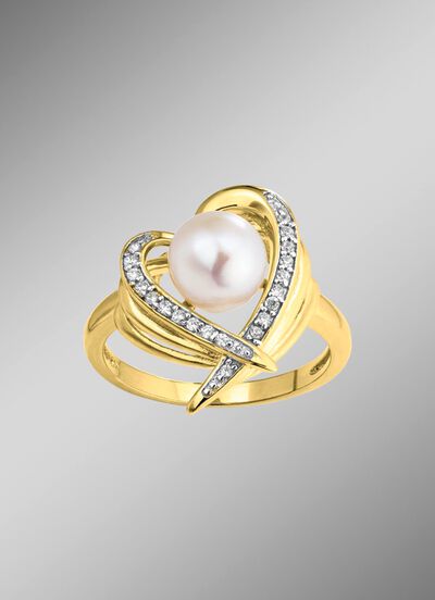 Vergoldeter Damenring mit S&uuml;&szlig;wasser-Zuchtperle 