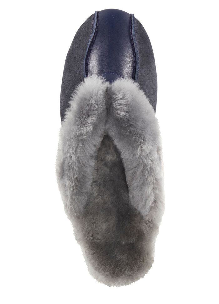 Pantoffel in 3 Farben mit echtem Lammfellfutter MARINE-HELLGRAU