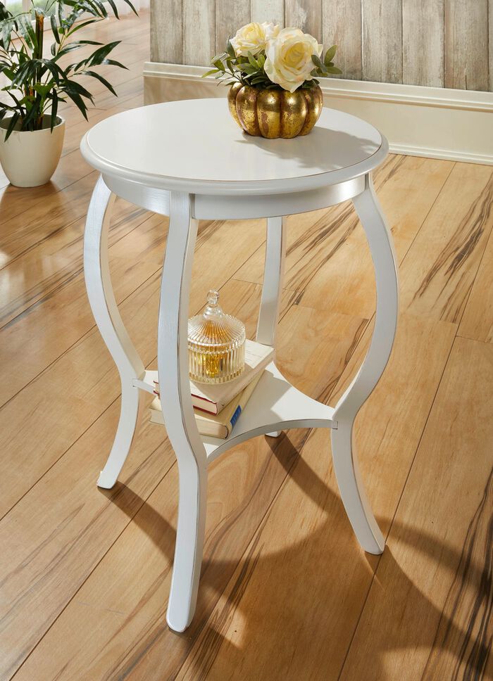 Teilmassiver Beistelltisch mit Beinen aus massivem Buchenholz ANTIKWEISS