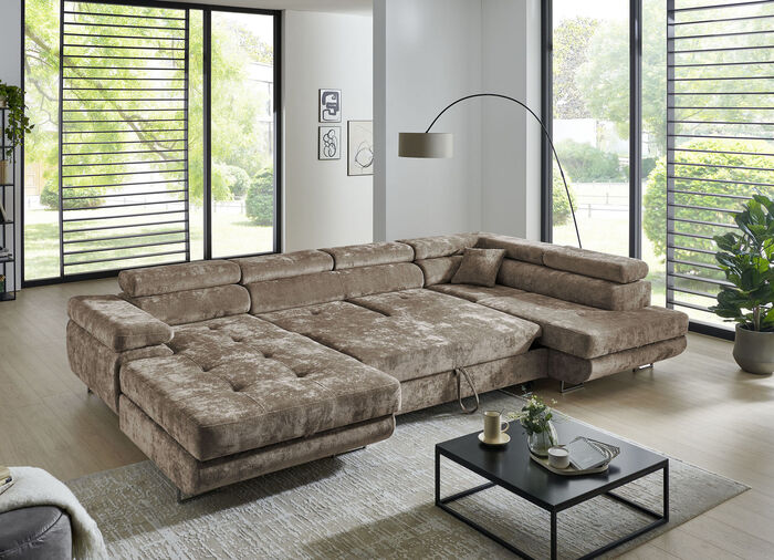 Wohnlandschaft mit Bettfunktion und Bettkasten BRAUN