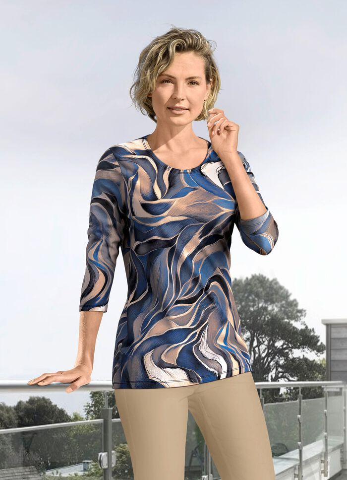 Shirt mit 3/4-langen &Auml;rmeln in 4 Farben CAMEL-BLAU