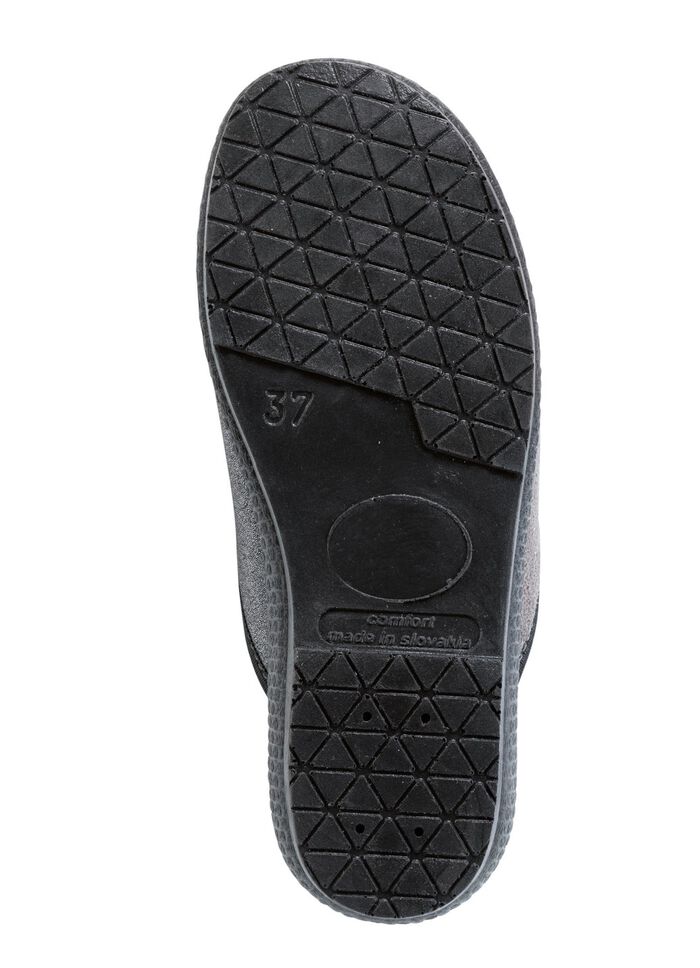 Klassische Damen-Hausschuhe, Weite H, im Textil-Materialmix SCHWARZ-GRAU
