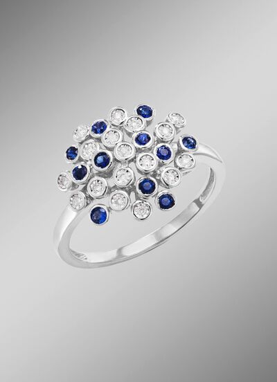 Hochwertiger Damenring mit Safir und Brillanten 
