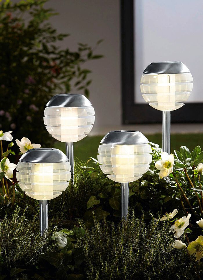 Solarleuchte mit Softone-LED, 4er-Set EDELSTAHL