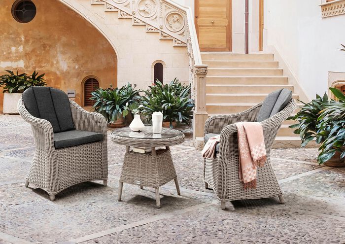 Dreiteiliges Balkonset Malaga mit Auflagen 