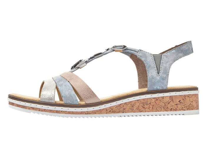 Rieker, modische Damen-Sandalen, mit Gummizug BLEU-SILBER