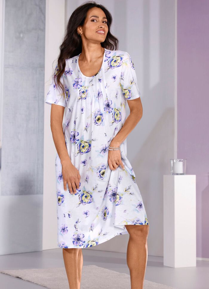 Nachthemd, knielang mit tollem Druck und raffinierter Faltenlegung 