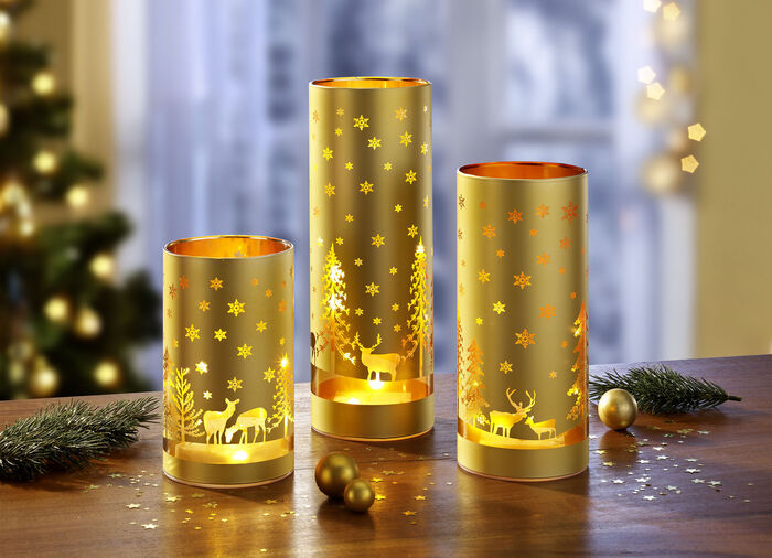 Windlicht 3er-Set aus Glas GOLD