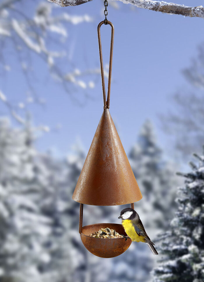 Futterhaus aus gerostetem Metall BRAUN