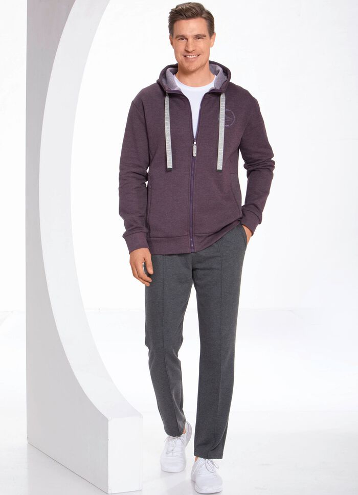 Sweatjacke mit Kapuze in 2 Farben AUBERGINE MELIERT