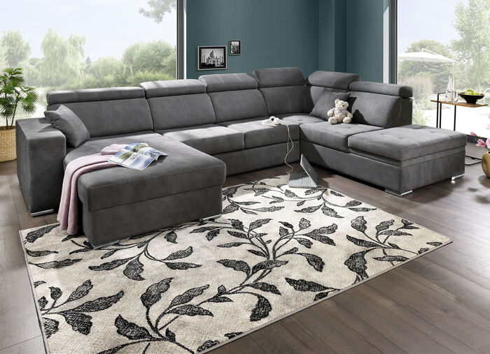 Polstermöbel mit Schlaffunktion und Bettkasten GRAU