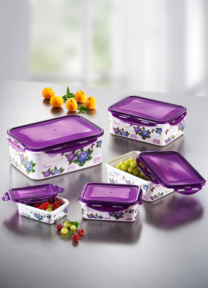 Dosen-Set eckig, 10-teilig mit sch&ouml;nem Hortensien-Dekor 