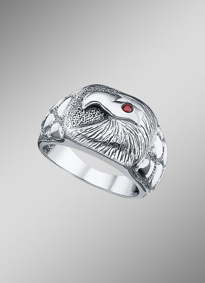 Massiver Herrenring mit Adler und echt Granat  Massiver Herrenring mit Adler und echt Granat