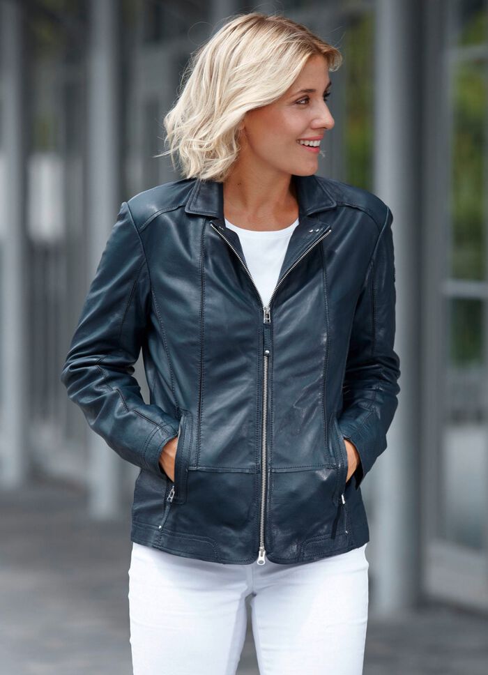 Lederkurzjacke mit Reverskragen 