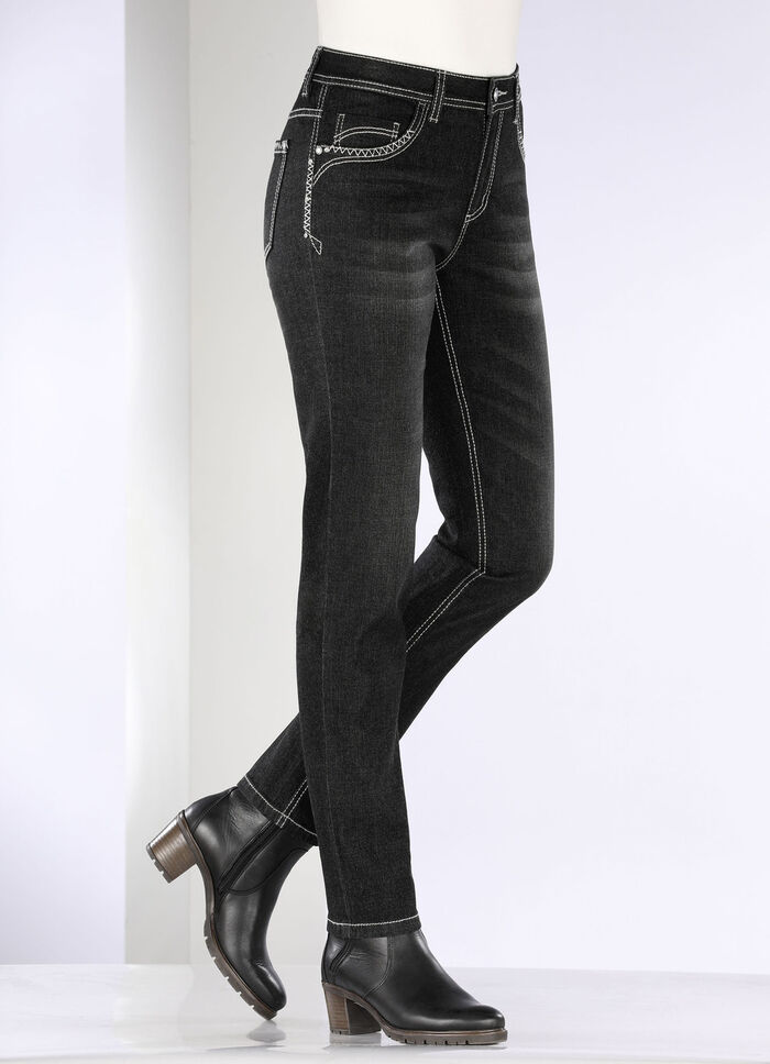 Jeans mit Ziern&auml;hten und Strasssteinen SCHWARZ
