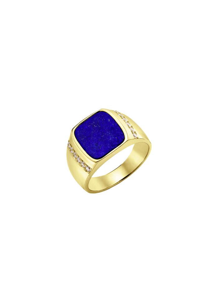 Herrenring mit Lapislazuli und Zirkonia 