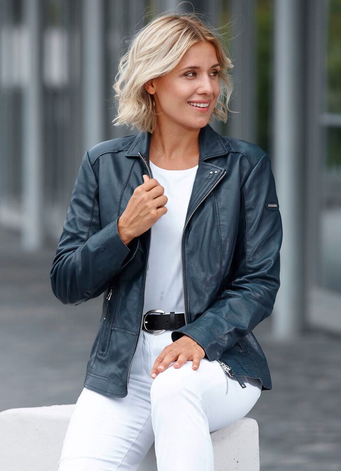 Lederkurzjacke von &bdquo;Cabrini&ldquo; DUNKELBLAU