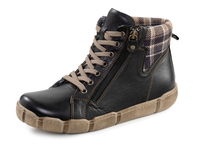 Andrea Conti Schnür-Bootie mit Schaftrand aus kariertem Textil SCHWARZ-BRAUN