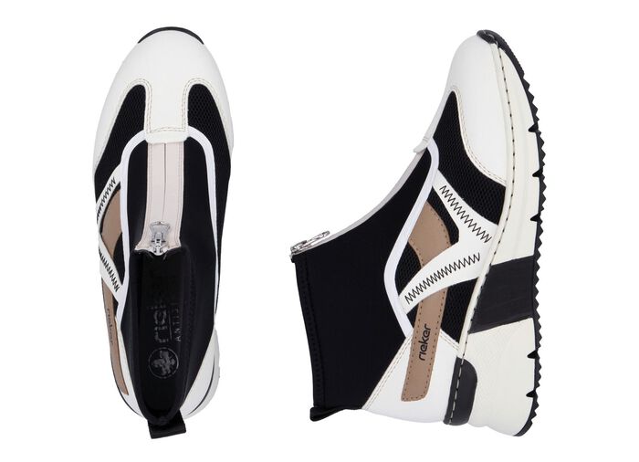 Rieker, stylische Damen-Boots, Weite G, mit herausnehmbarem Fu&szlig;bett CREME-SCHWARZ-BRAUN