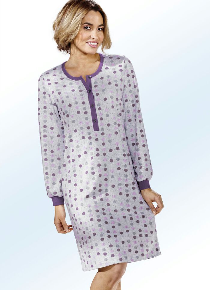 Zweierpack Nachthemden, Langarm mit Knopfleiste und Bündchen FUCHSIA/FLIEDER