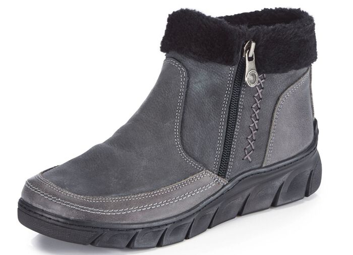 ELENA EDEN-Bootie mit schwarzem Pl&uuml;schkragen GRAU