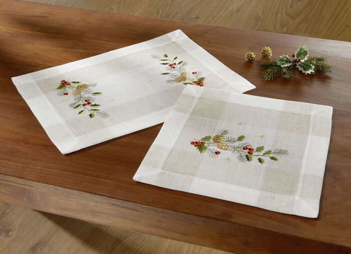 Aufwendig bestickte Tischdecke oder Kissenbezug SEKT-BUNT