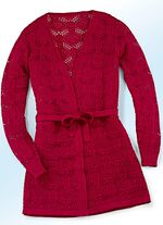 Long-Strickjacke mit Bindeg&uuml;rtel ROT