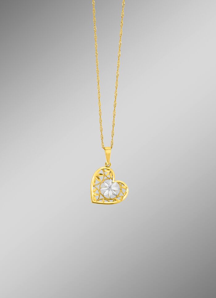 Filigraner, diamantierter Herz-Anh&auml;nger in Bicolor 