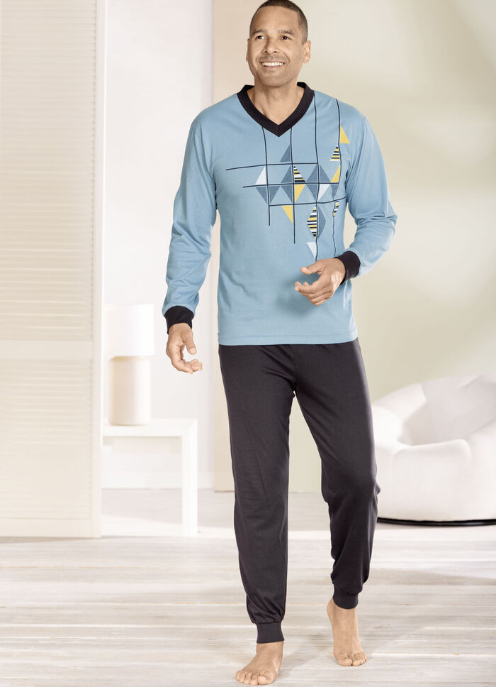 Schlafanzug mit V-Ausschnitt und Bündchenabschlüssen 