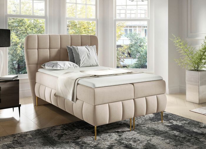 Boxspringbett mit Bonnell-Federkern-Matratzen und Kaltschaumtopper CREME