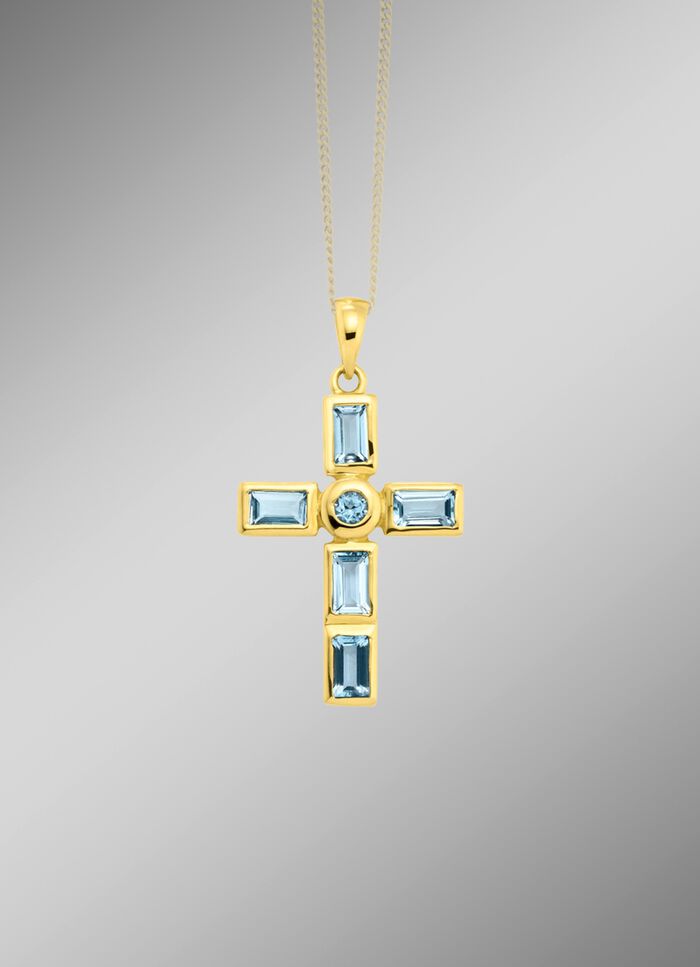 Interessanter Kreuz-Anh&auml;nger mit beh. Blautopas 