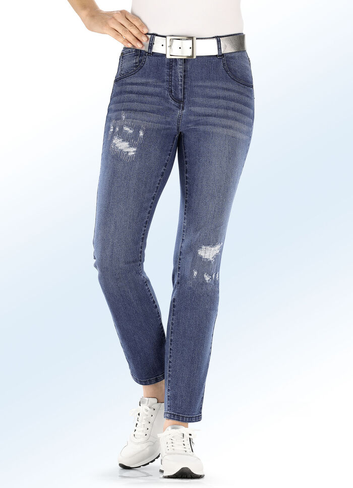 Jeans mit aufwendig gearbeiteten Destroyed-Effekten JEANSBLAU