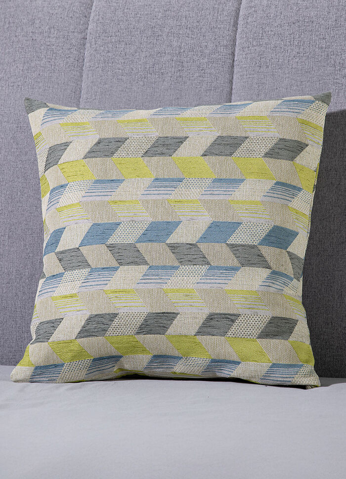 Kissenbezug mit dreidimensionalem Würfel-Dessin BLAU-GRÜN
