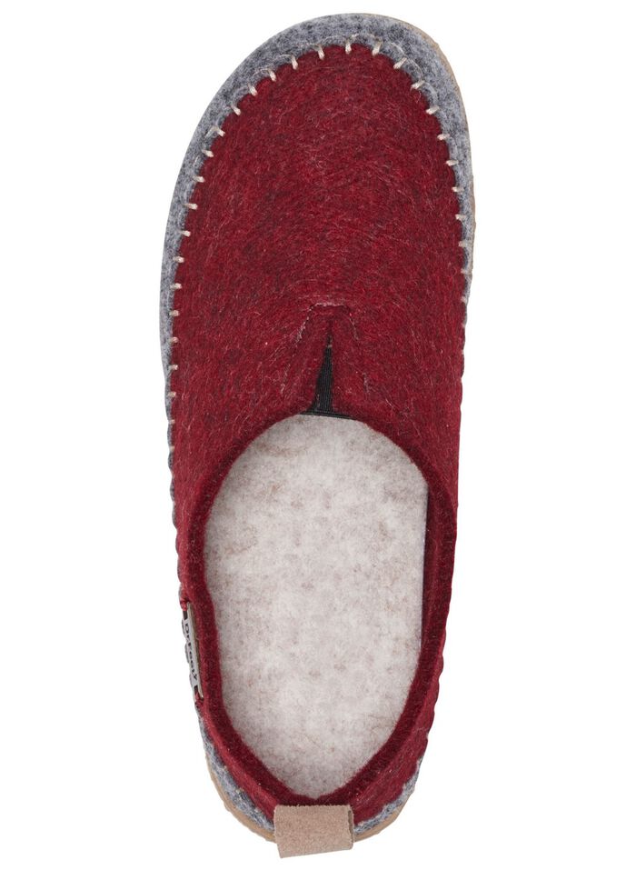 Laurina Wollfilz-Hausschuh mit Veloursbesatz BORDEAUX-GRAU