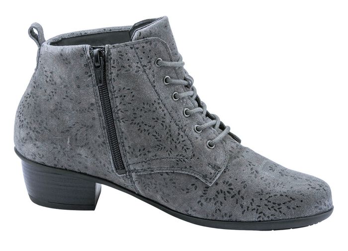Waldl&auml;ufer Schn&uuml;r-Stiefelette mit floraler Pr&auml;gung GRAU