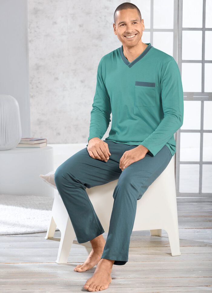 Zweierpack Schlafanz&uuml;ge mit V-Ausschnitt und offenen Abschl&uuml;ssen  