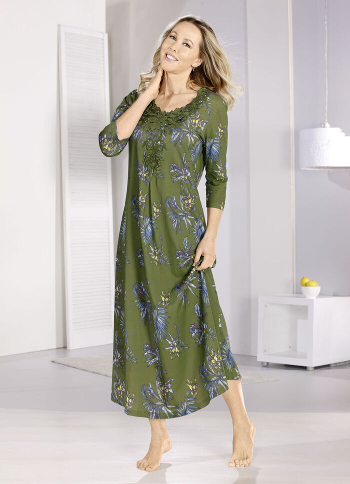 Laurina Nachthemd, kn&ouml;chellang mit gro&szlig;z&uuml;giger Motivspitze  